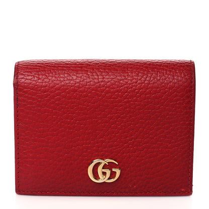Gucci Pebbled Calfskin GG Marmont Card Case Hibiscus Red 1 of 7