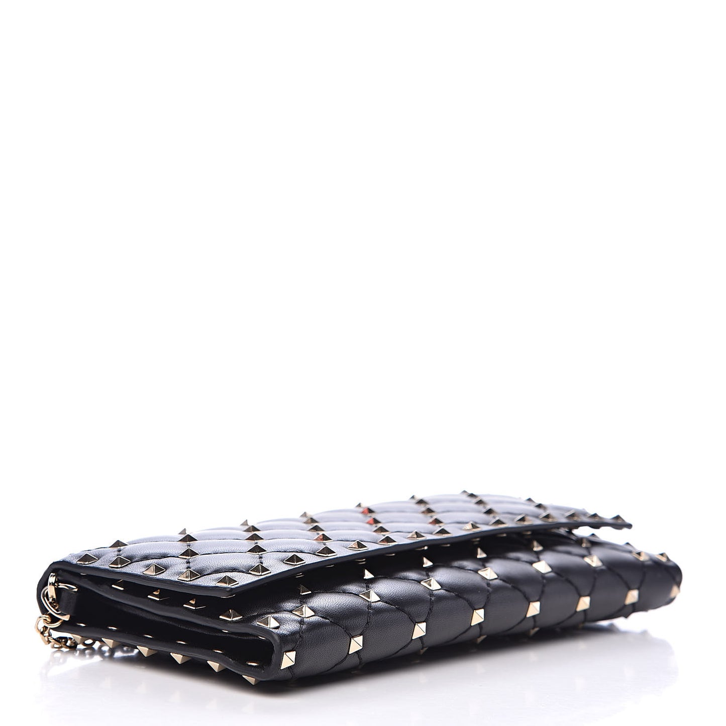 Lambskin Rockstud Spike Flap Wallet on Chain Black