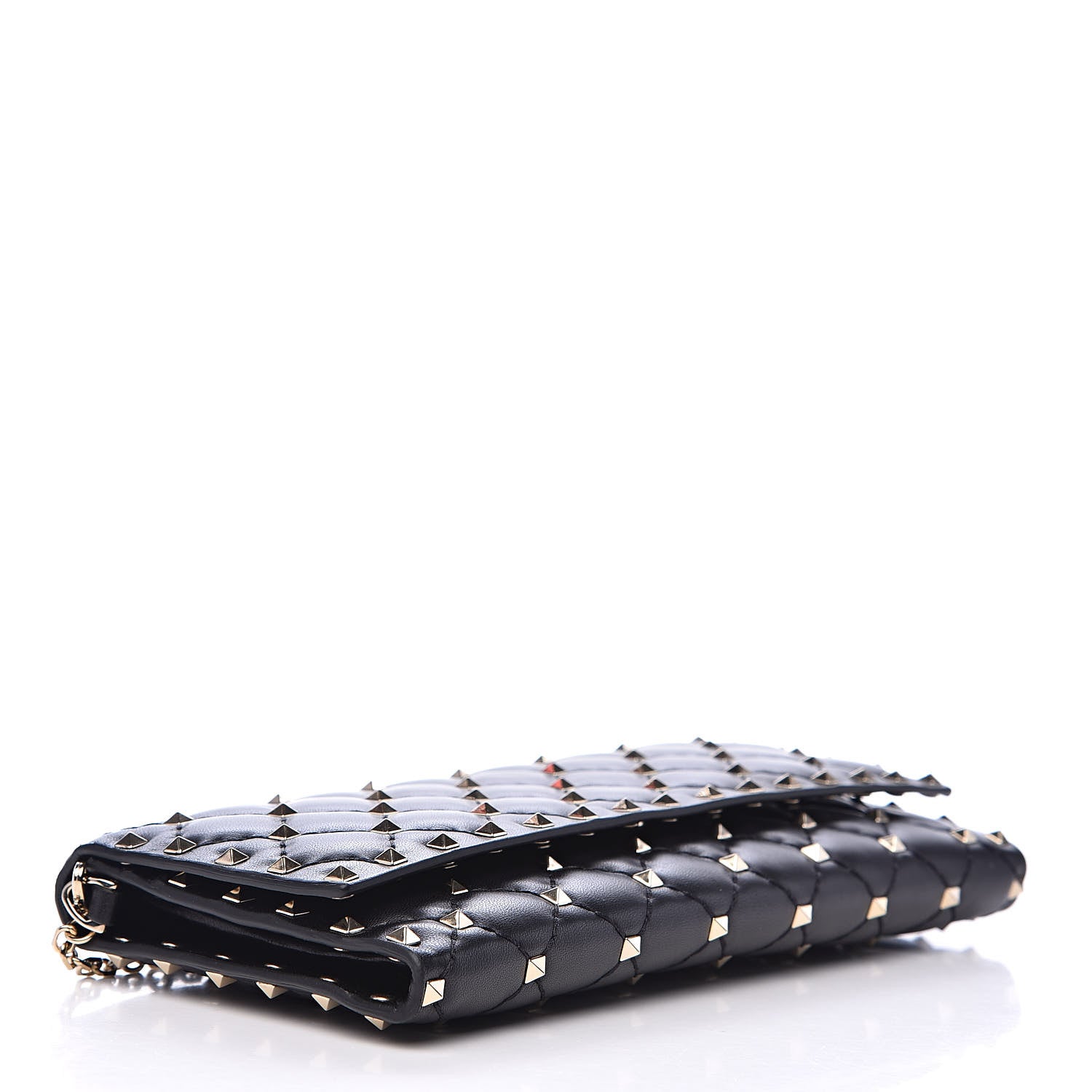 Valentino Garavani Lambskin Rockstud Spike Flap Wallet on Chain Black 4 of 11