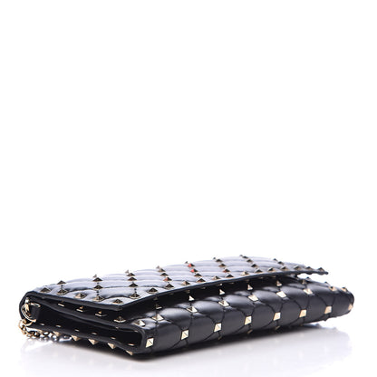 Valentino Garavani Lambskin Rockstud Spike Flap Wallet on Chain Black 4 of 11