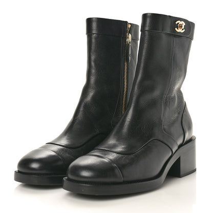 Chanel Shiny Goatskin CC Short Boots 37.5 Black 3 of 9