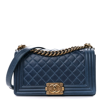Chanel Glazed Calfskin Quilted Medium Boy Flap Blue 1 of 12