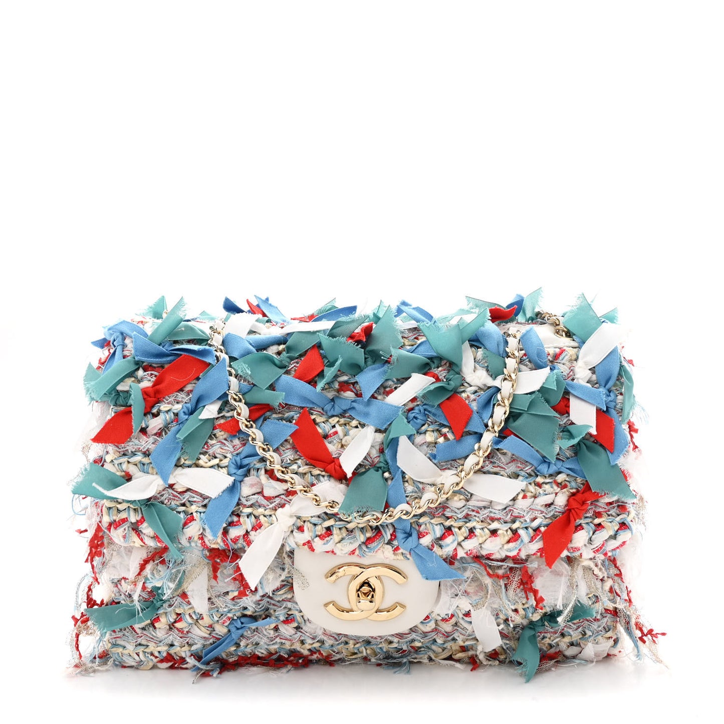 Calfskin Woven Fabric Rumbag Flap Blue White