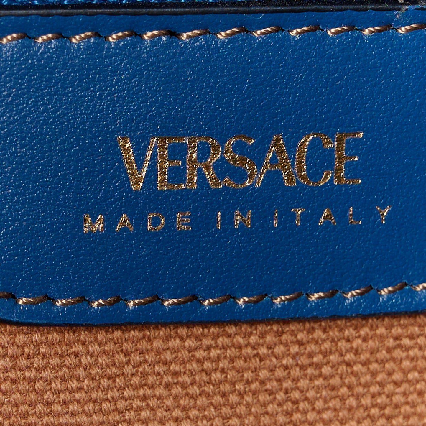Denim Calfskin La Medusa Small Tote Bag Blue