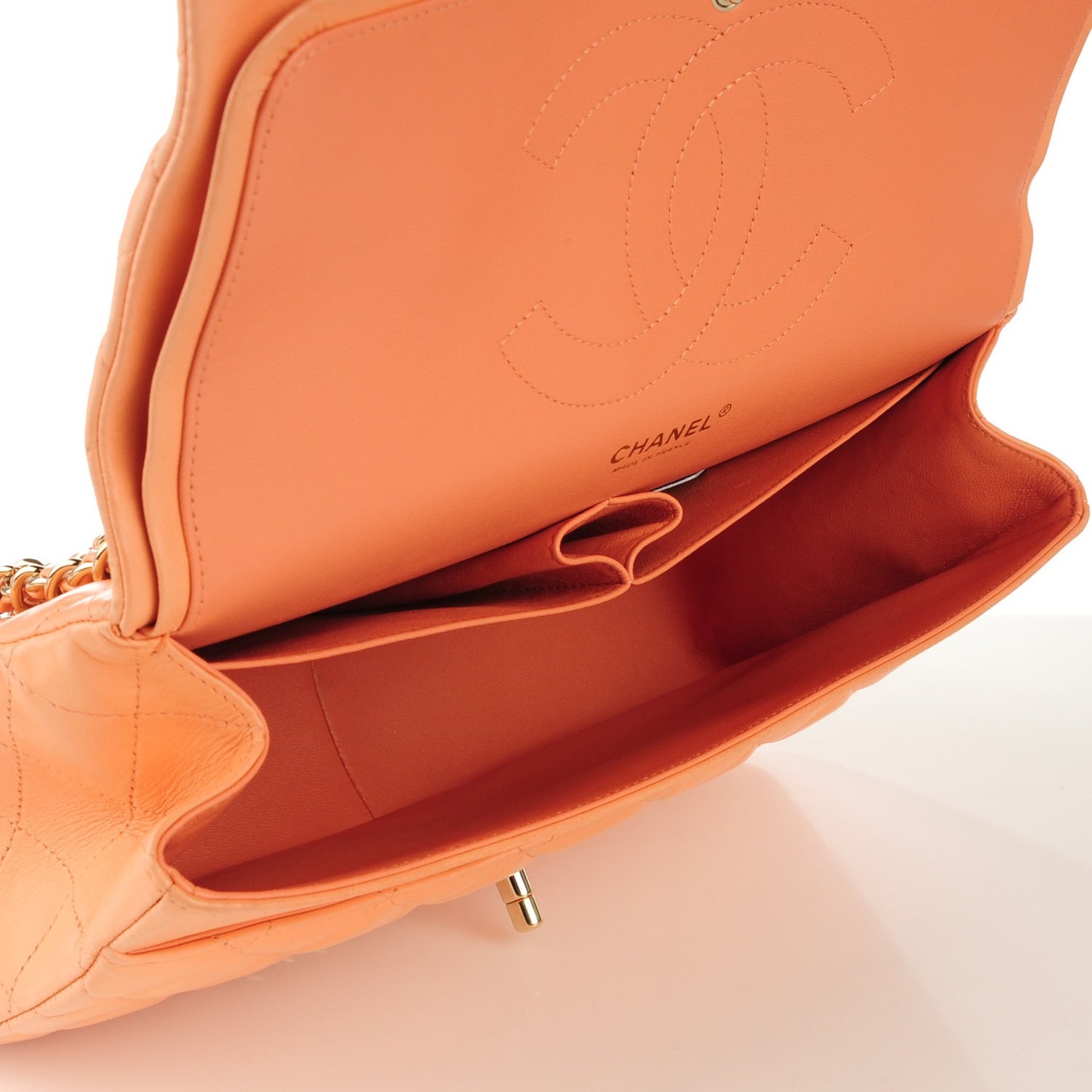 Lambskin Quilted Jumbo Double Flap Light Orange