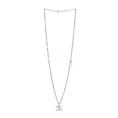 Chanel Crystal Pearl Chain CC Pendant Necklace Silver 3 of 5