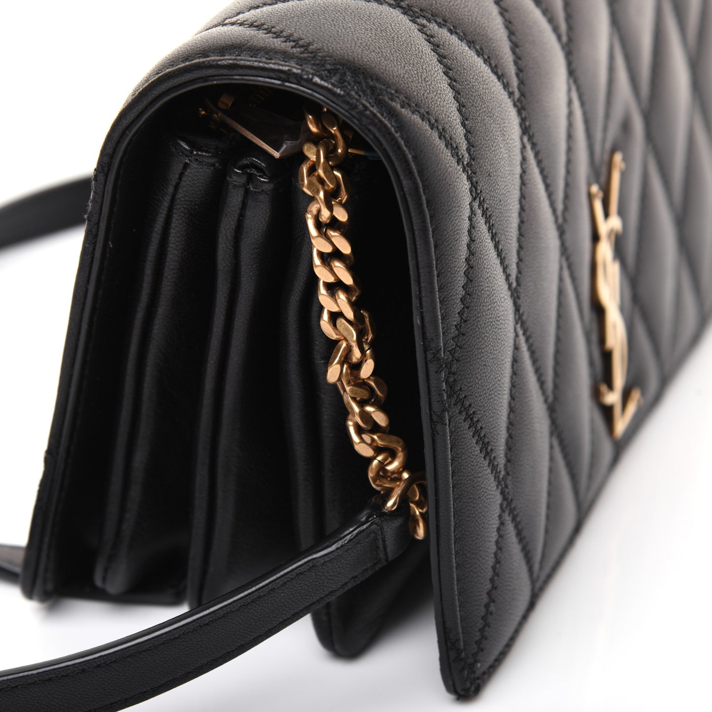 Lambskin Diamond Quilted Monogram Angie Chain Bag Black