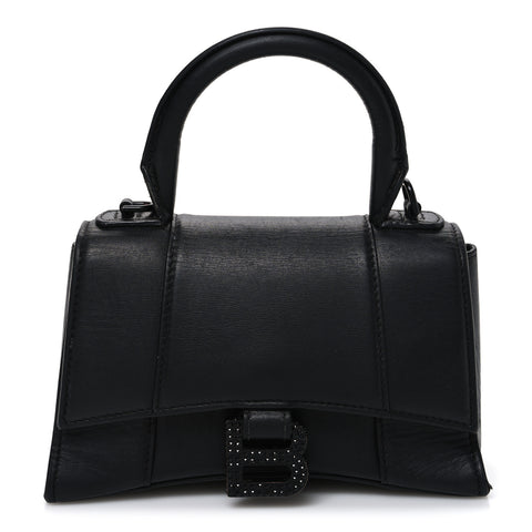 Shiny Box Calfskin Strass Hourglass Top Handle Bag XS Black