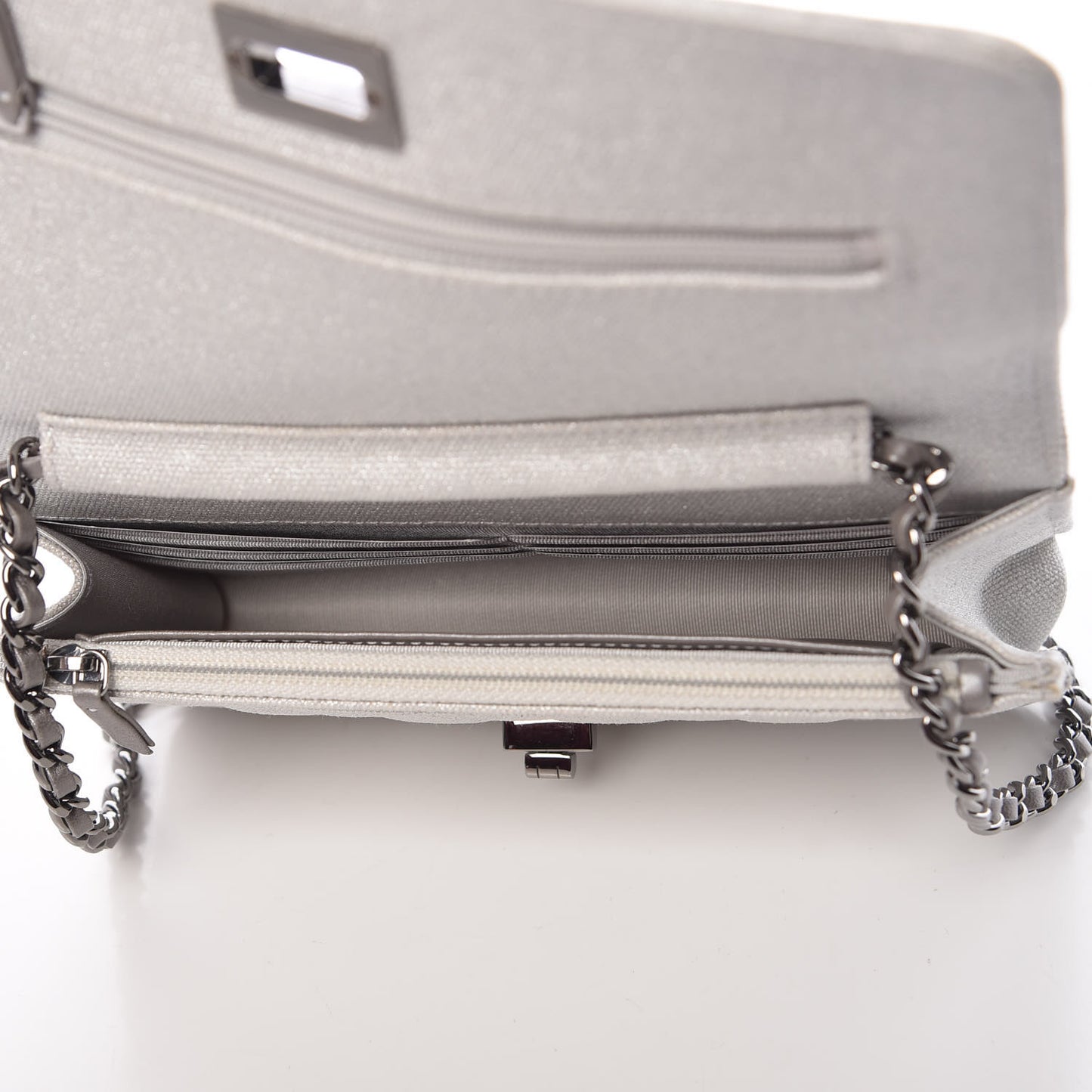 Metallic Canvas Quilted Space Charms Wallet On Chain WOC Silver