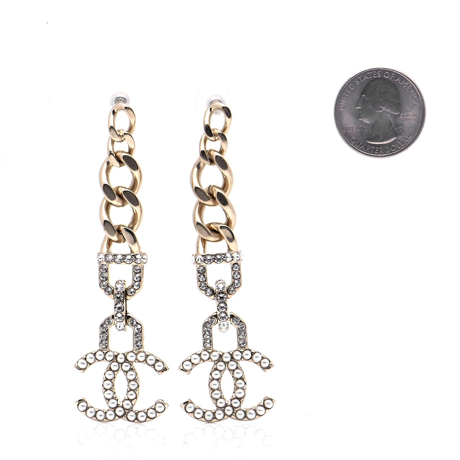 Chanel Metal Crystal CC Vendome CC Dangle Earrings Gold 2 of 6