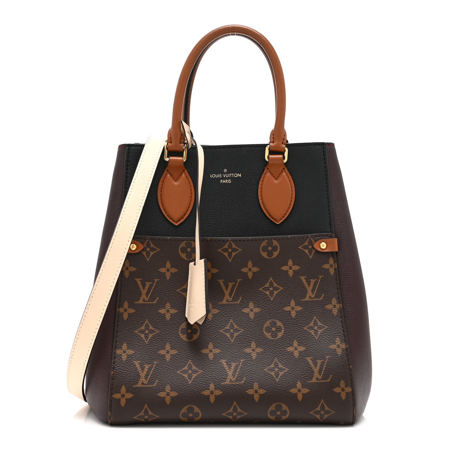 Louis Vuitton Calfskin Monogram Fold Tote MM Black Wine Cream 1 of 9