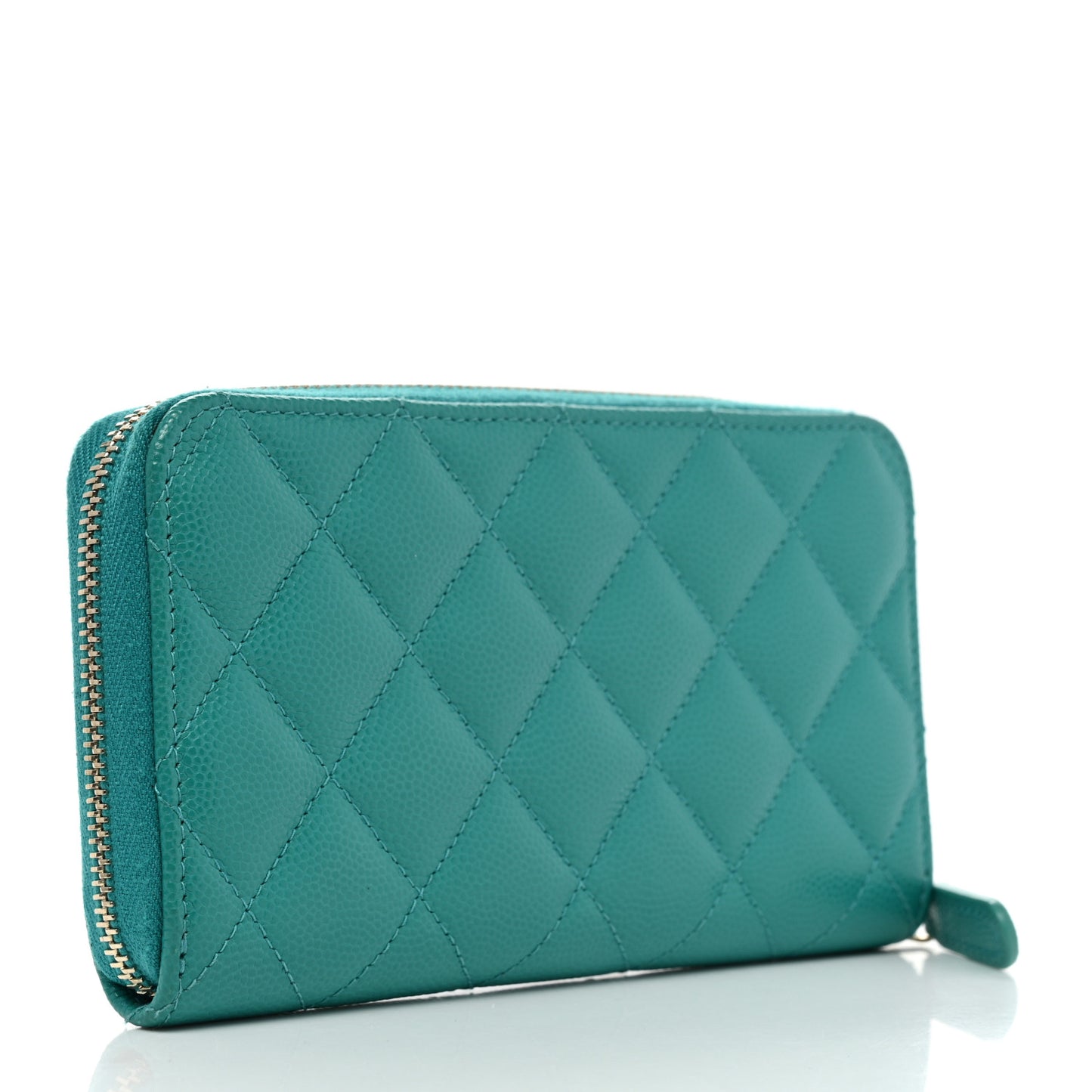 Caviar Quilted Medium Zip Around Wallet Turquoise