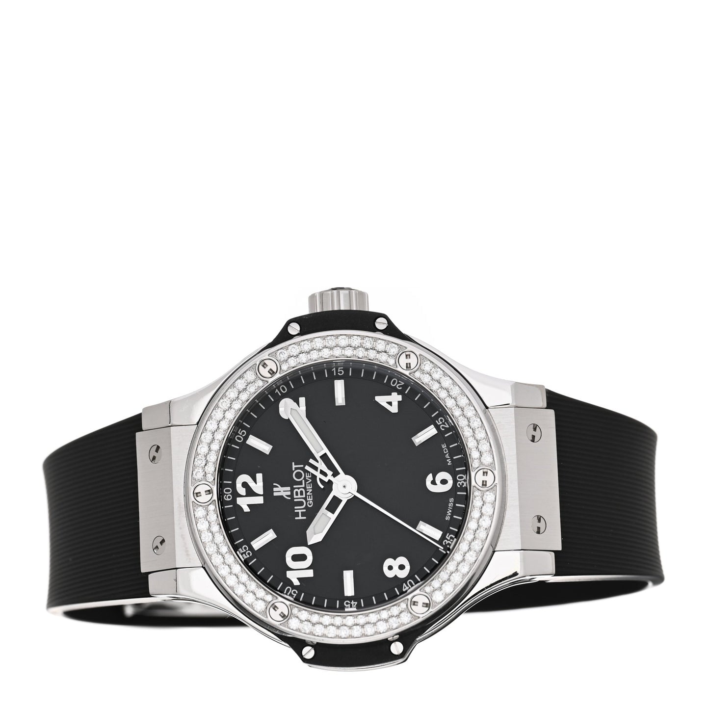 Stainless Steel Rubber Diamond Pave Bezel 38mm Big Bang Quartz Watch Black 361.SX.1270.RX.1104