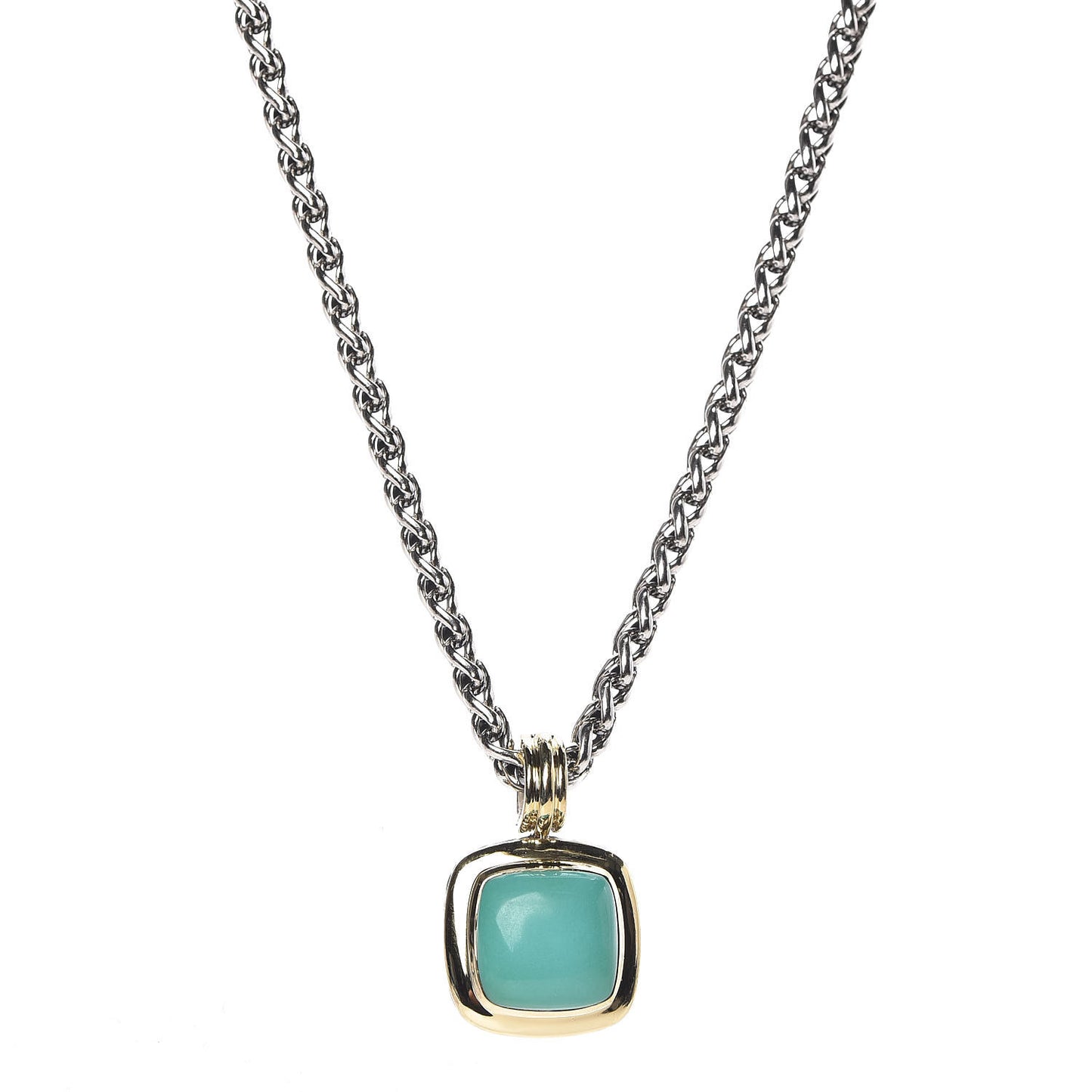 Sterling Silver 18K Yellow Gold Turquoise 14mm Albion Wheat Chain Pendant Necklace
