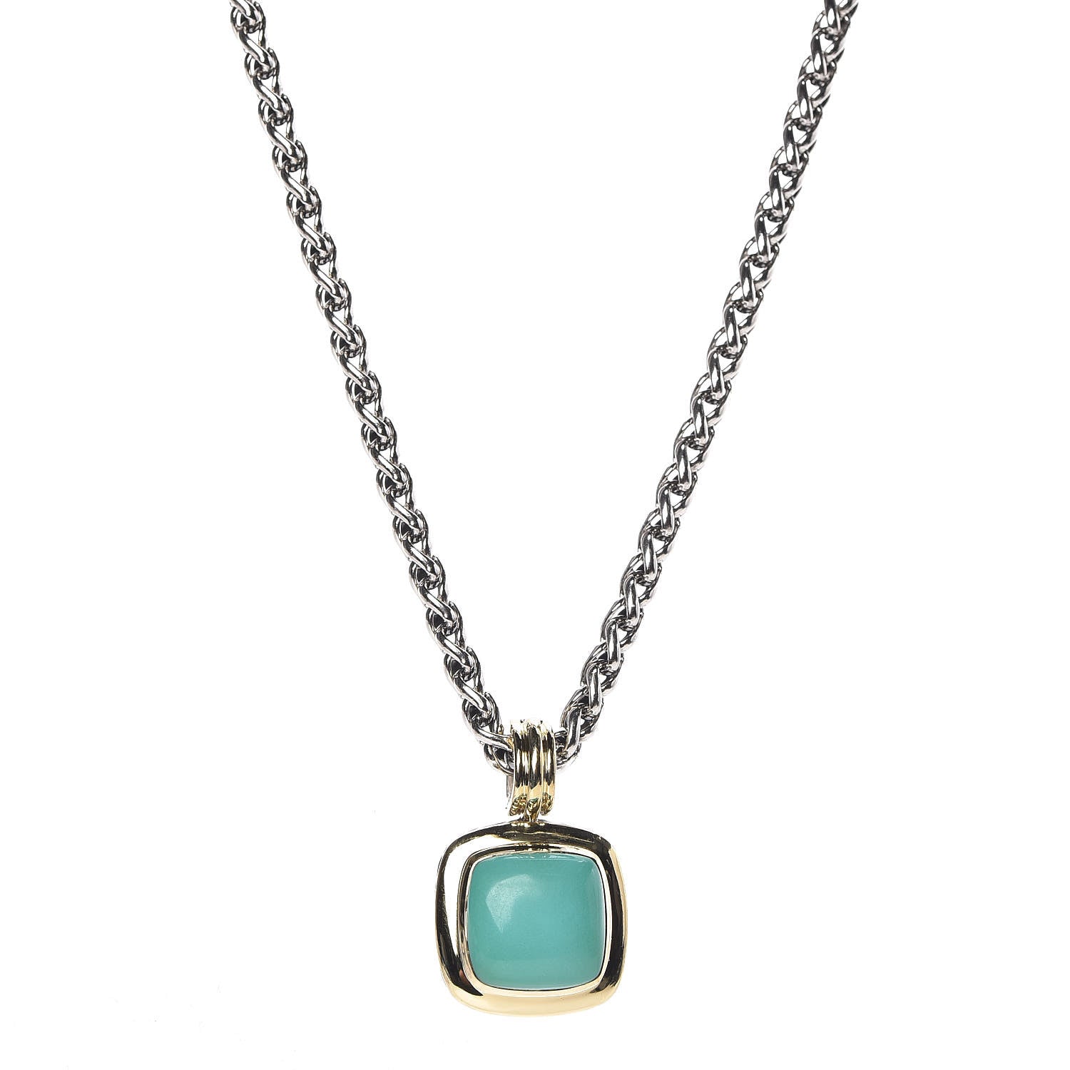 David Yurman Sterling Silver 18K Yellow Gold Turquoise 14mm Albion Wheat Chain Pendant Necklace 1 of 5