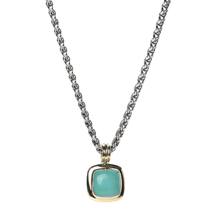 David Yurman Sterling Silver 18K Yellow Gold Turquoise 14mm Albion Wheat Chain Pendant Necklace 1 of 5