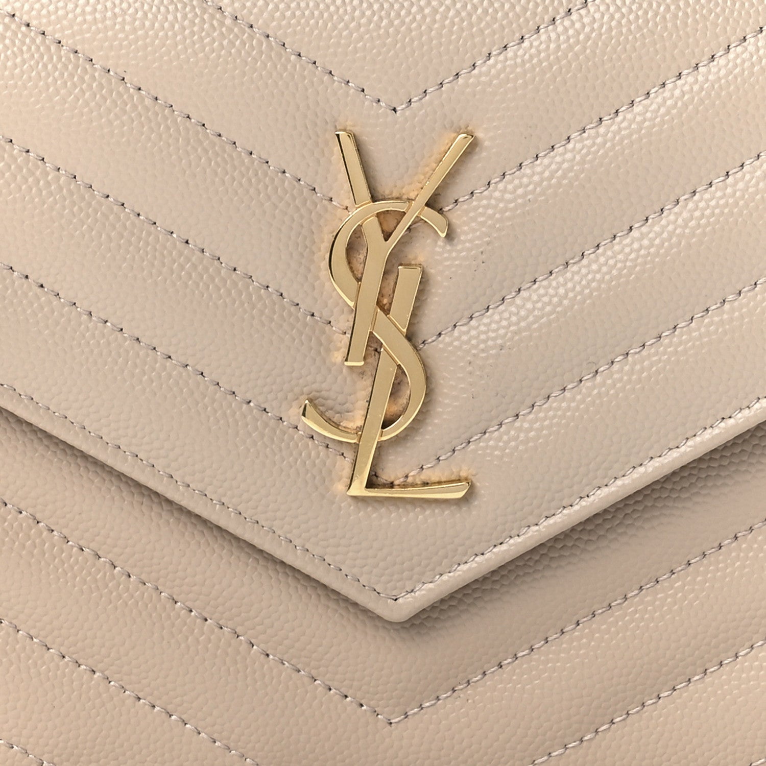 Saint Laurent Grain De Poudre Matelasse Chevron Monogram Envelope Chain Wallet Nude Powder 8 of 11
