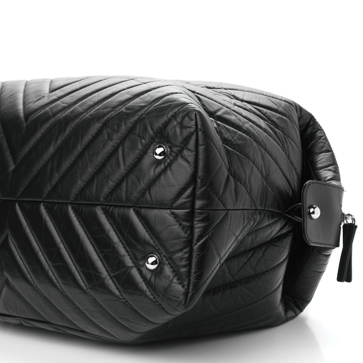 Aged Calfskin Chevron Quilted Duffle Bag Black