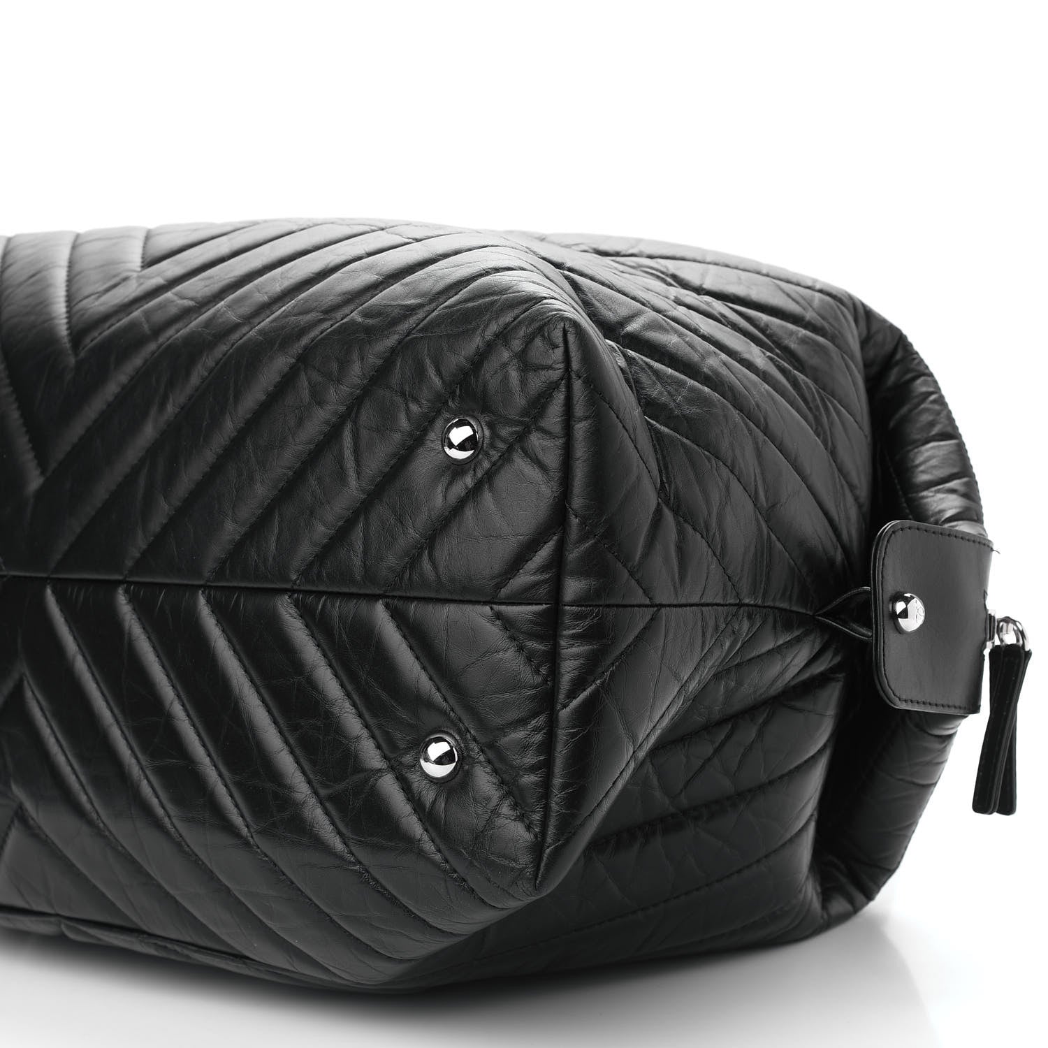 Chanel Aged Calfskin Chevron Quilted Duffle Bag Black 8 of 9