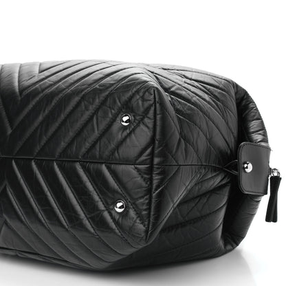 Chanel Aged Calfskin Chevron Quilted Duffle Bag Black 8 of 9
