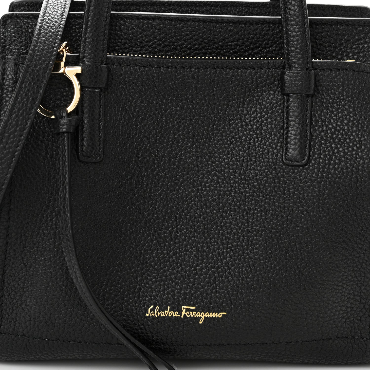 Salvatore Ferragamo Hammered Calfskin Double Handle Small Amy Tote Black 8 of 10
