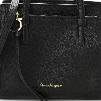 Salvatore Ferragamo Hammered Calfskin Double Handle Small Amy Tote Black 8 of 10