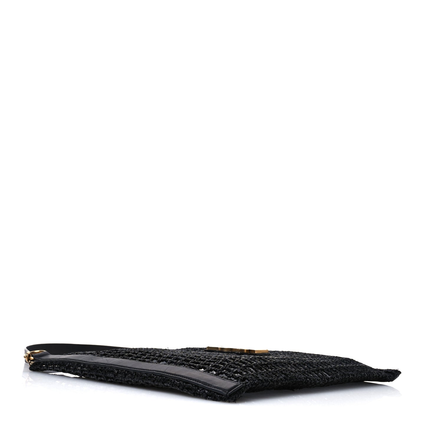 Raffia Calfskin Oxalis Shoulder Bag Black