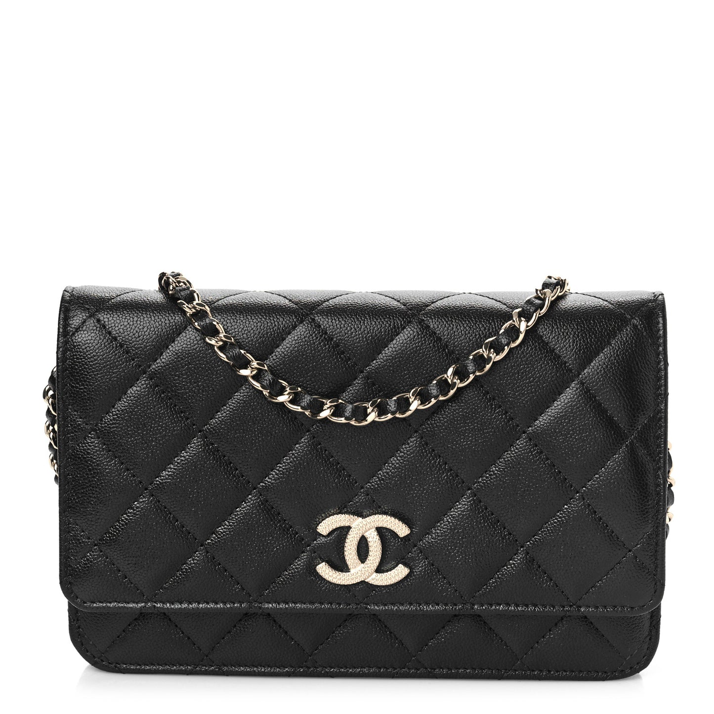 Caviar Quilted Studded CC Wallet on Chain WOC Black