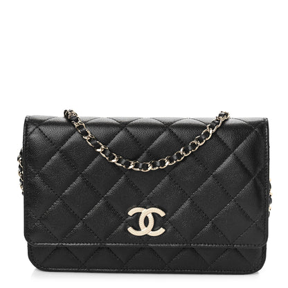 Chanel Caviar Quilted Studded CC Wallet on Chain WOC Black 1 of 10