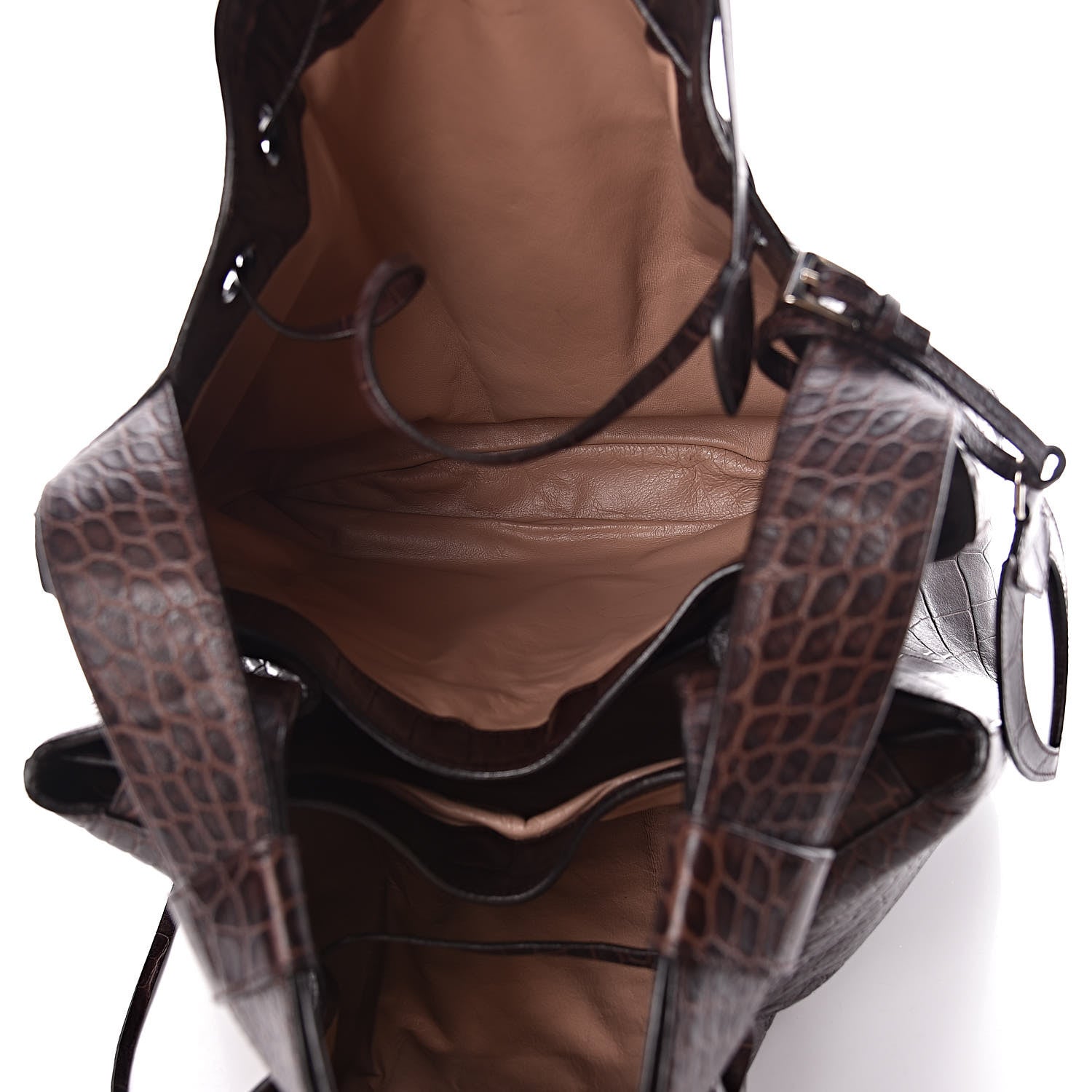 Alaia Calfskin Crocodile Embossed Bucket Bag Brown 7 of 12
