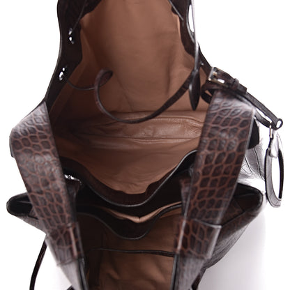 Alaia Calfskin Crocodile Embossed Bucket Bag Brown 7 of 12