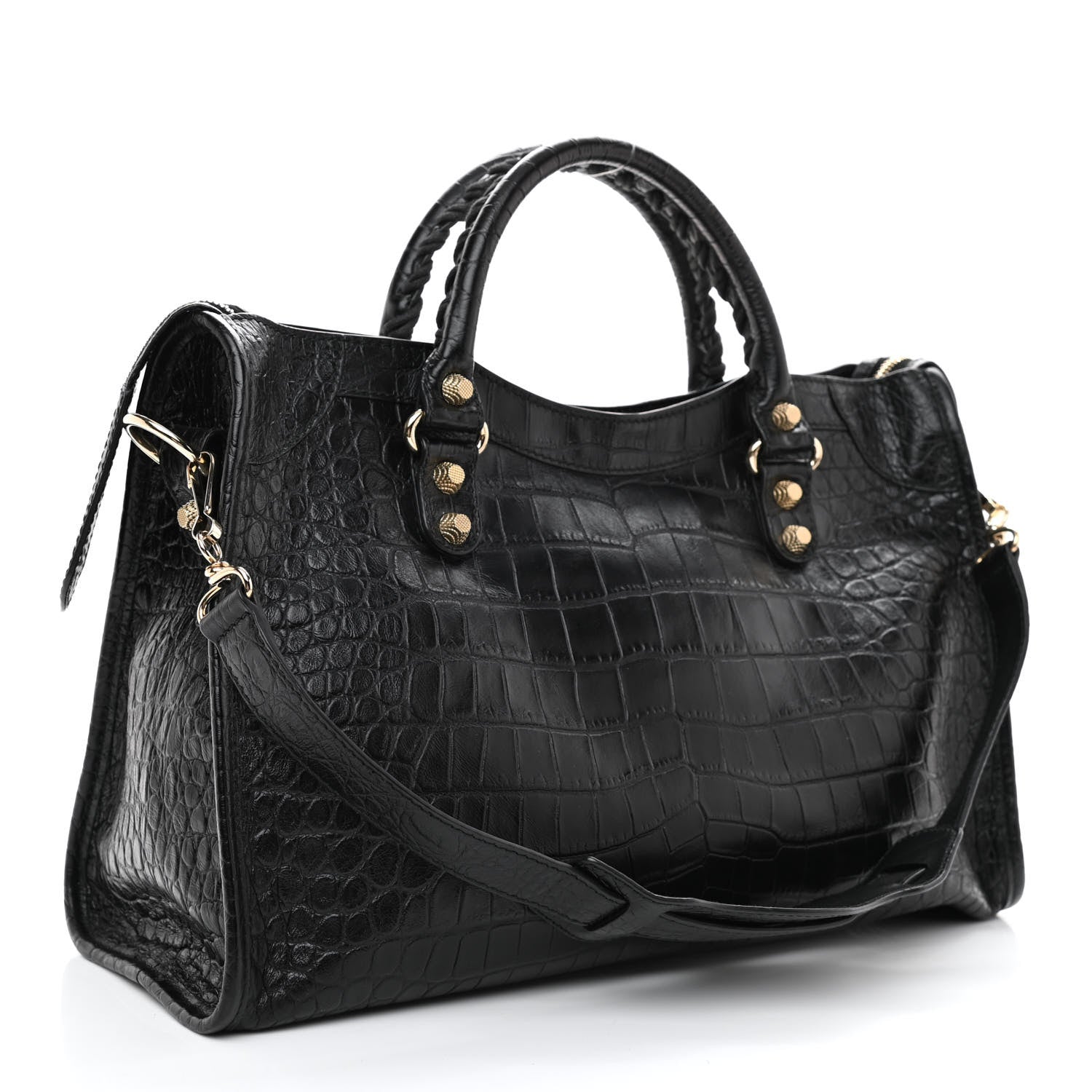 Balenciaga Calfskin Crocodile Embossed Giant 12 Gold Hardware City Black 4 of 9