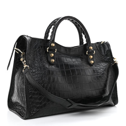 Balenciaga Calfskin Crocodile Embossed Giant 12 Gold Hardware City Black 4 of 9