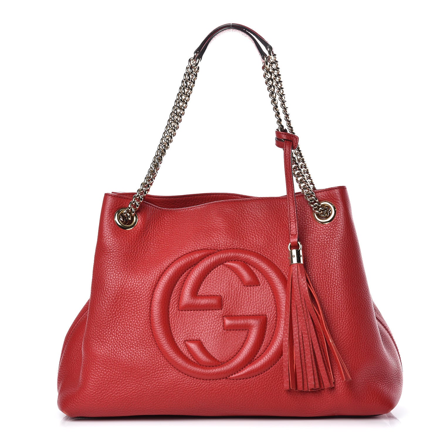 Gucci Pebbled Calfskin Medium Soho Chain Shoulder Bag Tabasco Red 1 of 17