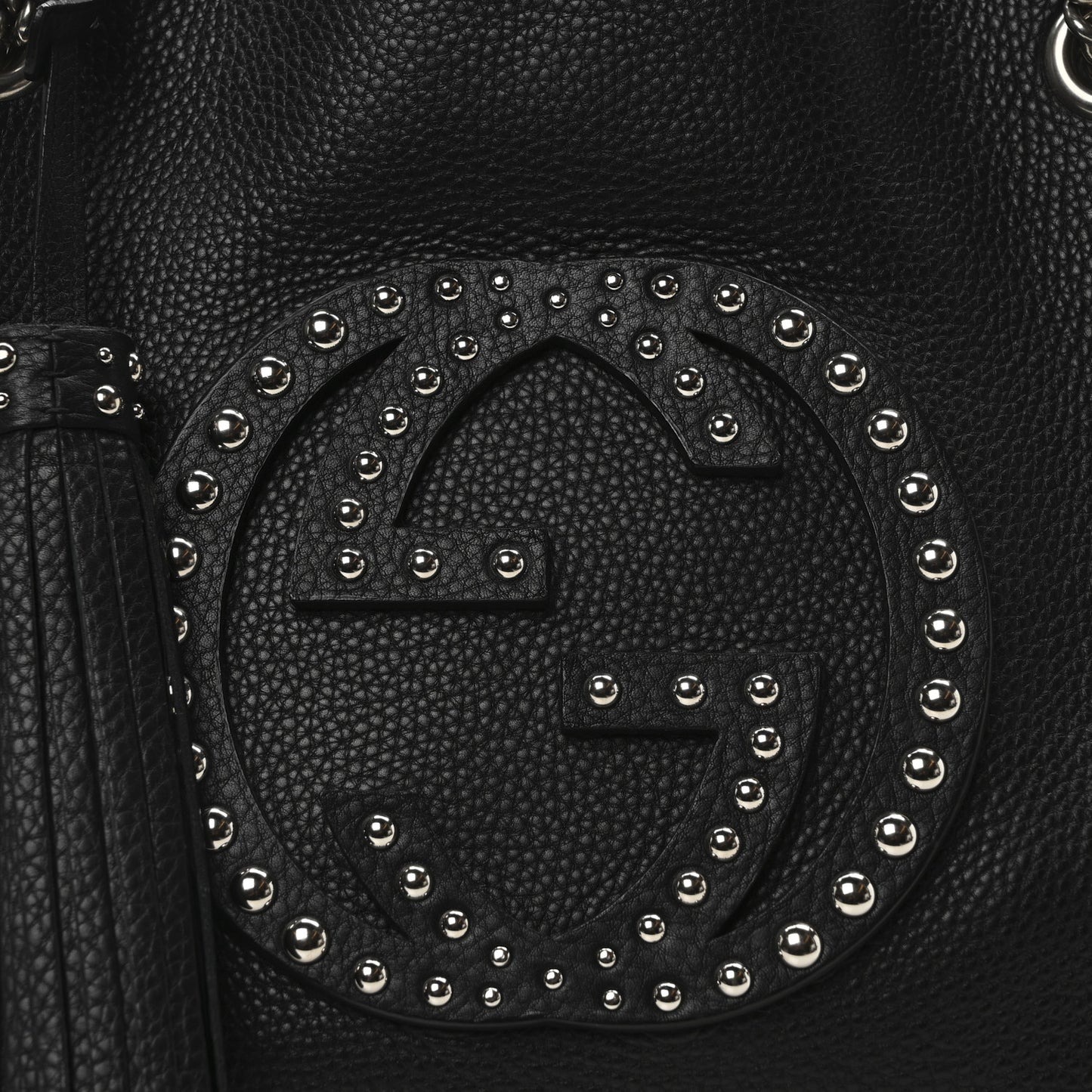 Pebbled Calfskin Studded Medium Soho Chain Shoulder Bag Black