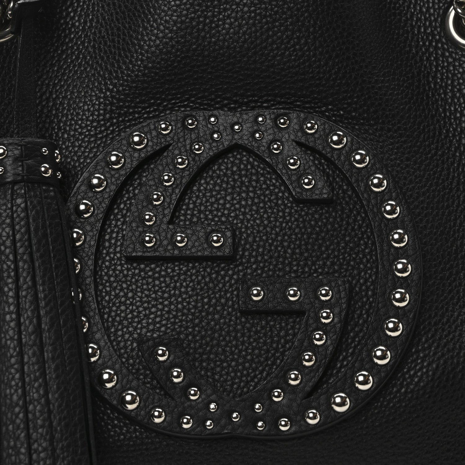 Gucci Pebbled Calfskin Studded Medium Soho Chain Shoulder Bag Black 8 of 11