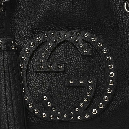 Gucci Pebbled Calfskin Studded Medium Soho Chain Shoulder Bag Black 8 of 11