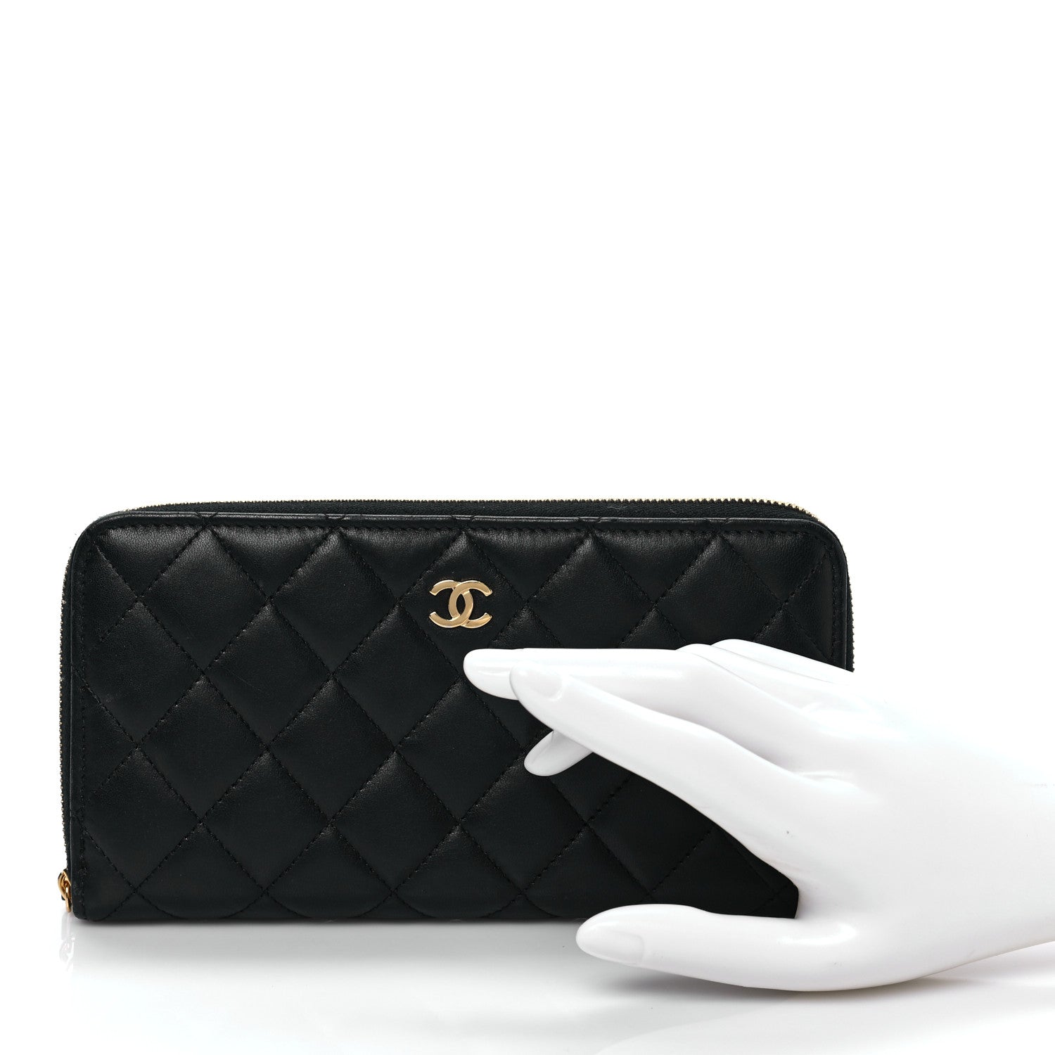 Chanel Lambskin Quilted Large Gusset Zip Around Wallet Black 2 of 7