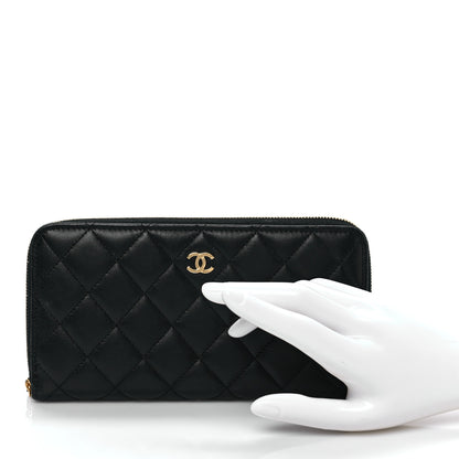 Chanel Lambskin Quilted Large Gusset Zip Around Wallet Black 2 of 7