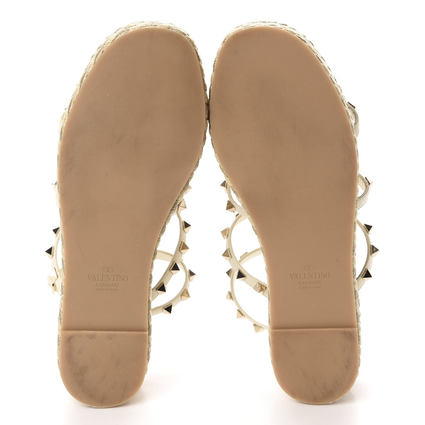 Calfskin Rockstud Ankle Strap Torchon Espadrille Caged 30/55mm Sandals 39 Light Ivory
