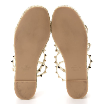 Valentino Garavani Calfskin Rockstud Ankle Strap Torchon Espadrille Caged 30/55mm Sandals 39 Light Ivory 6 of 14
