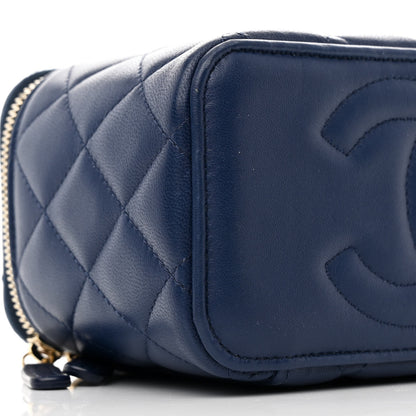 Chanel Lambskin Quilted Small Top Handle Vanity Case With Chain Navy 9 of 12