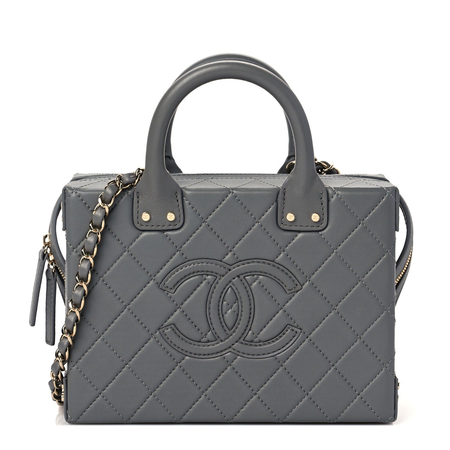 Chanel Calfskin Quilted Studded Square Vanity Case Grey 1 of 8