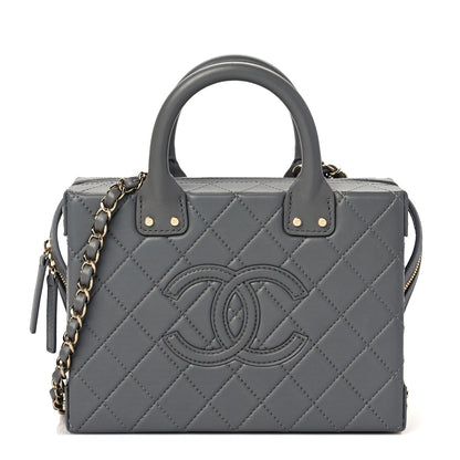 Chanel Calfskin Quilted Studded Square Vanity Case Grey 1 of 8