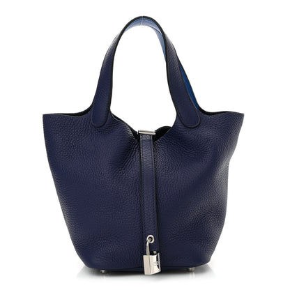 Hermes Taurillon Clemence Swift Eclat Picotin Lock 18 PM Bleu Encre Bleu Zellige 1 of 13