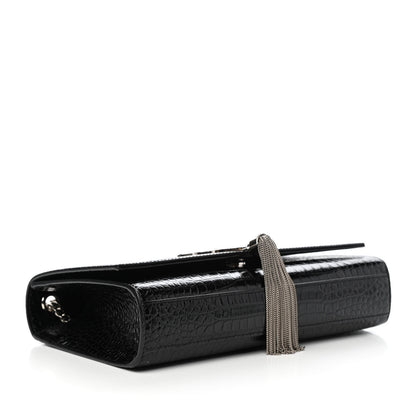 Saint Laurent Calfskin Crocodile Embossed Medium Classic Monogram Kate Tassel Satchel Black 4 of 9
