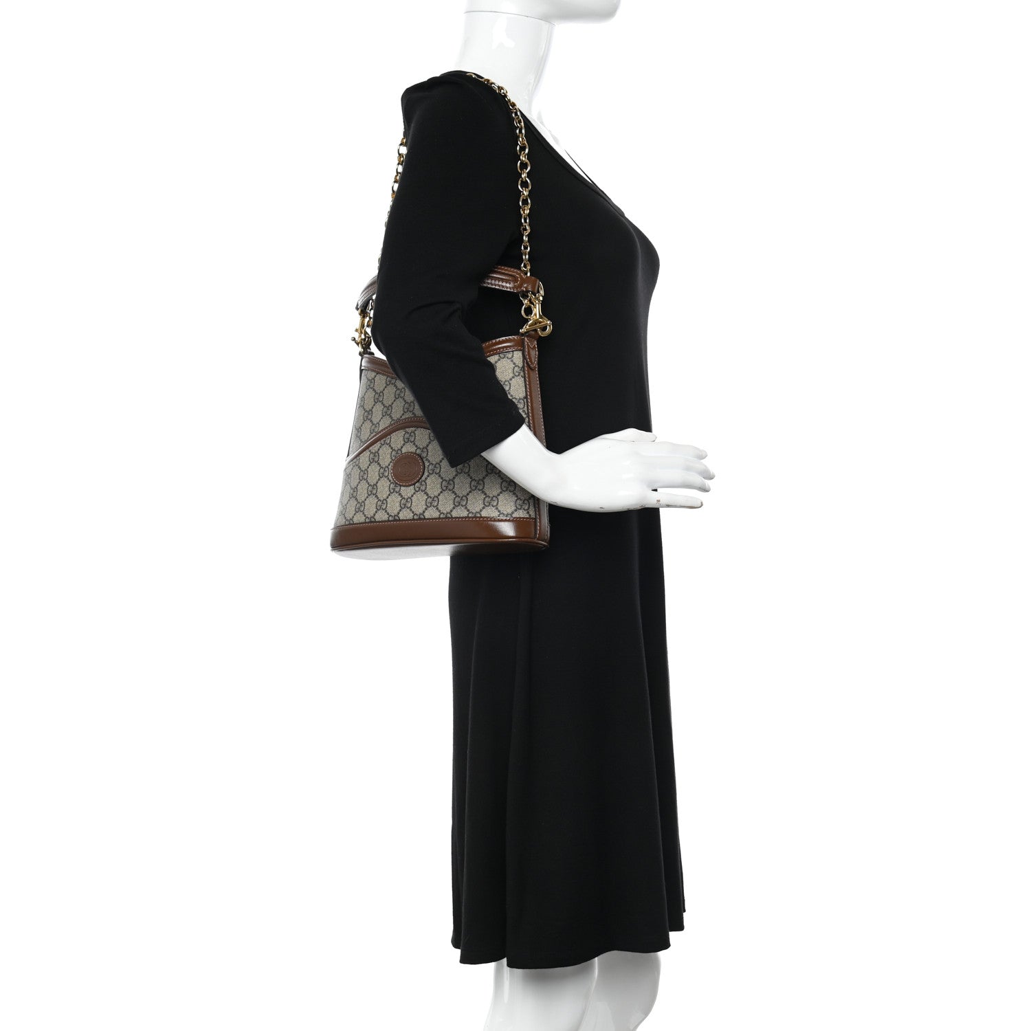 Gucci GG Supreme Monogram Azalea Calfskin Retro Interlocking G Chain Shoulder Bag Beige Ebony Brown Sugar 2 of 9