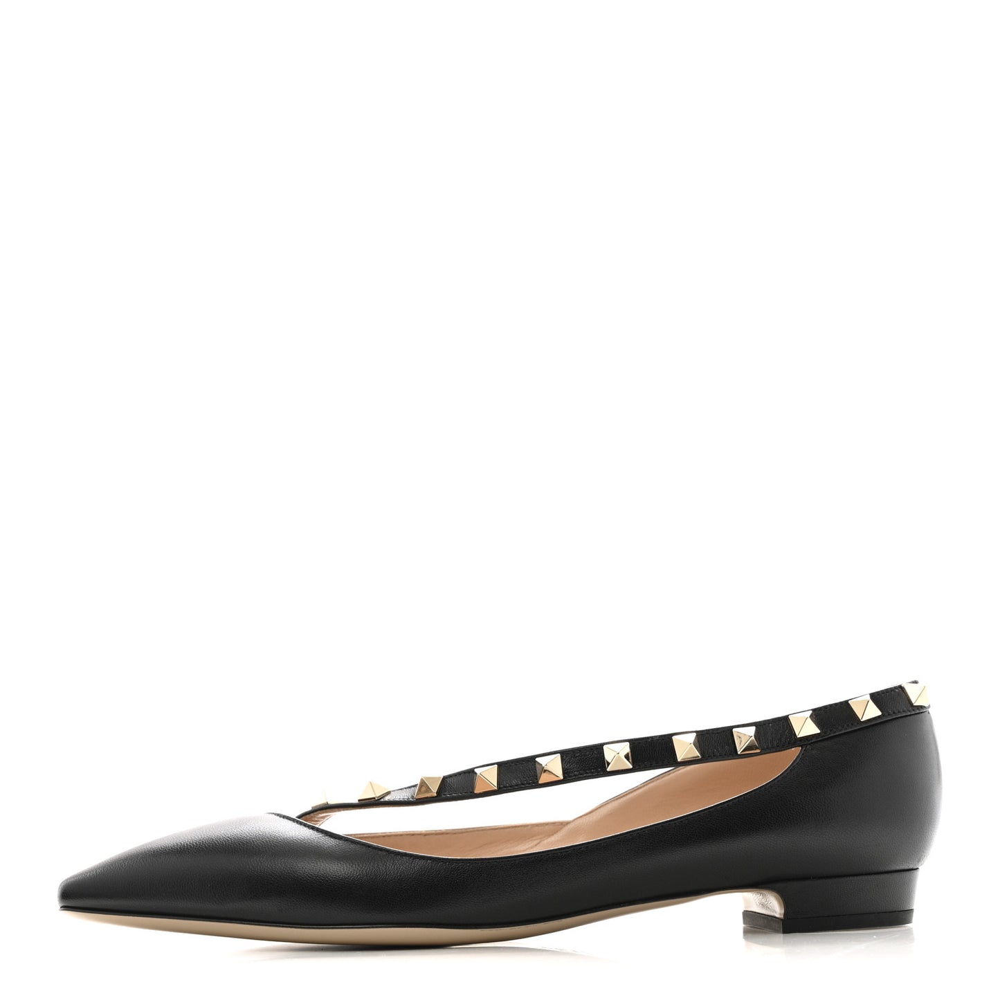 Calfskin Nappa Rockstud D'Orsay Strap Flats 37 Black Poudre