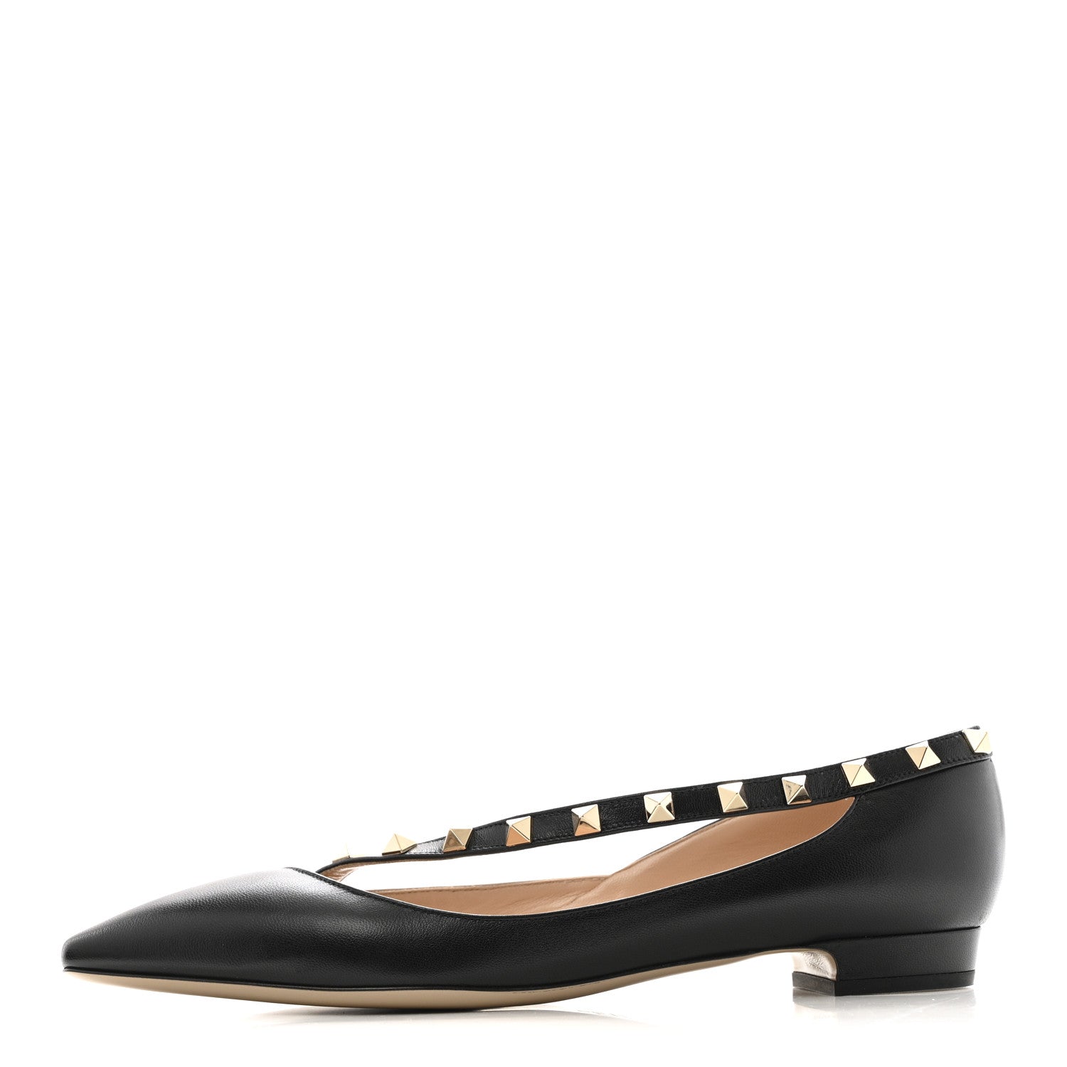 Valentino Garavani Calfskin Nappa Rockstud D'Orsay Strap Flats 37 Black Poudre 1 of 10