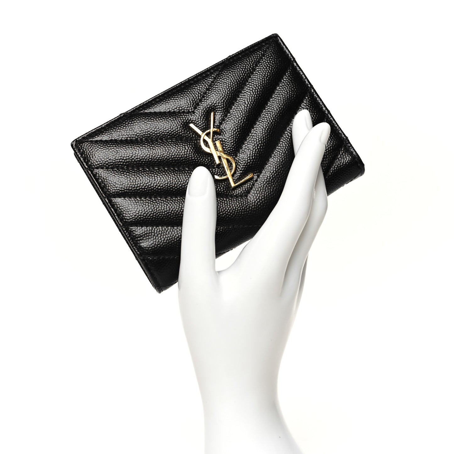 Grain De Poudre Matelasse Chevron Monogram Zipped Two-Part Wallet Black
